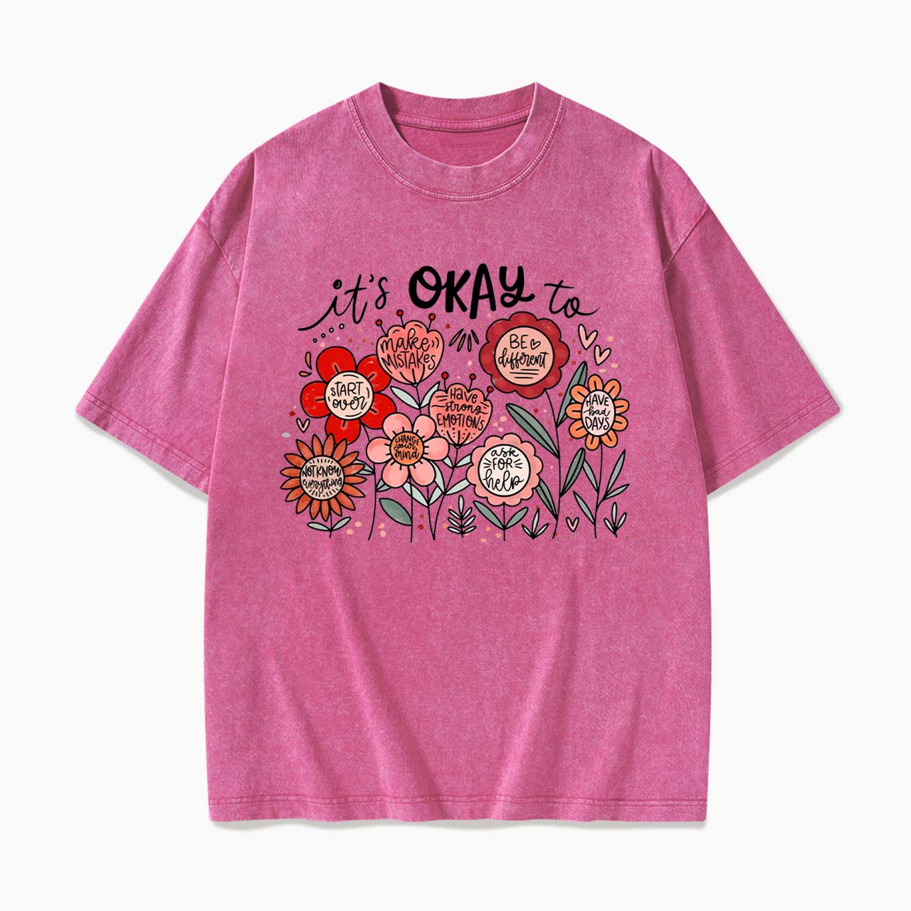 It is Okay to Boho Floral Washed Tees