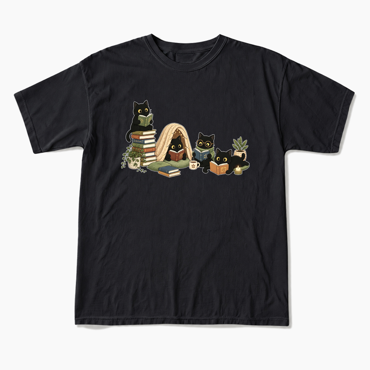 Black Cat Reading T Shirts
