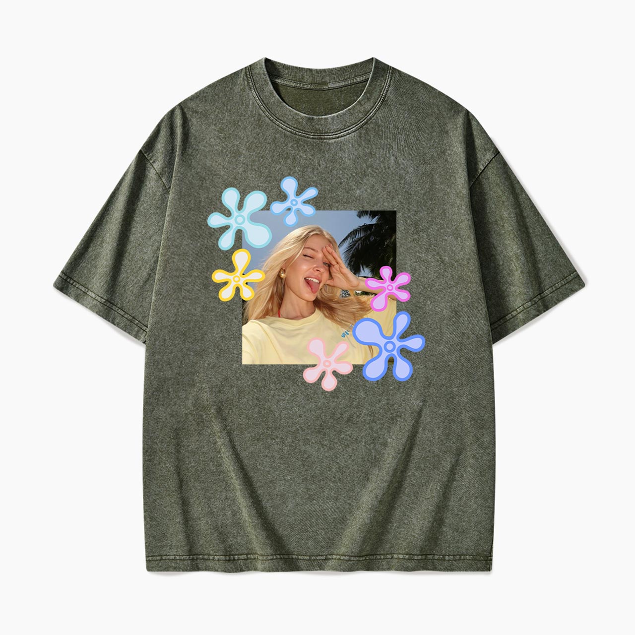 Personalized Flower Photo Washed Tees