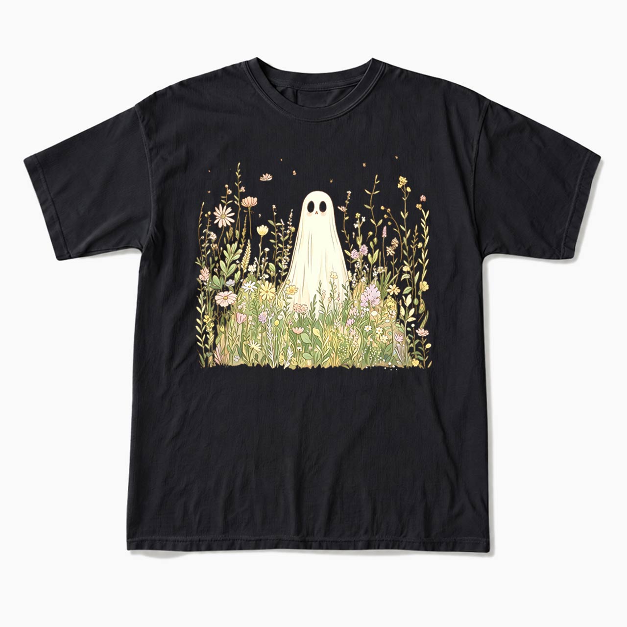 Cute Ghost with Wildflowers T Shirts
