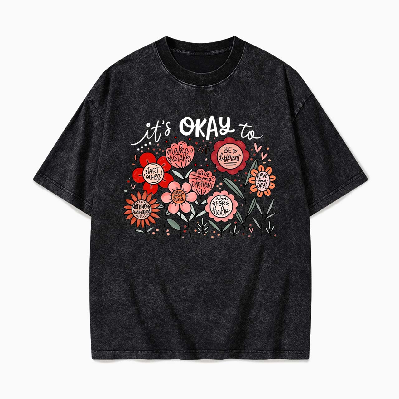It is Okay to Boho Floral Washed Tees