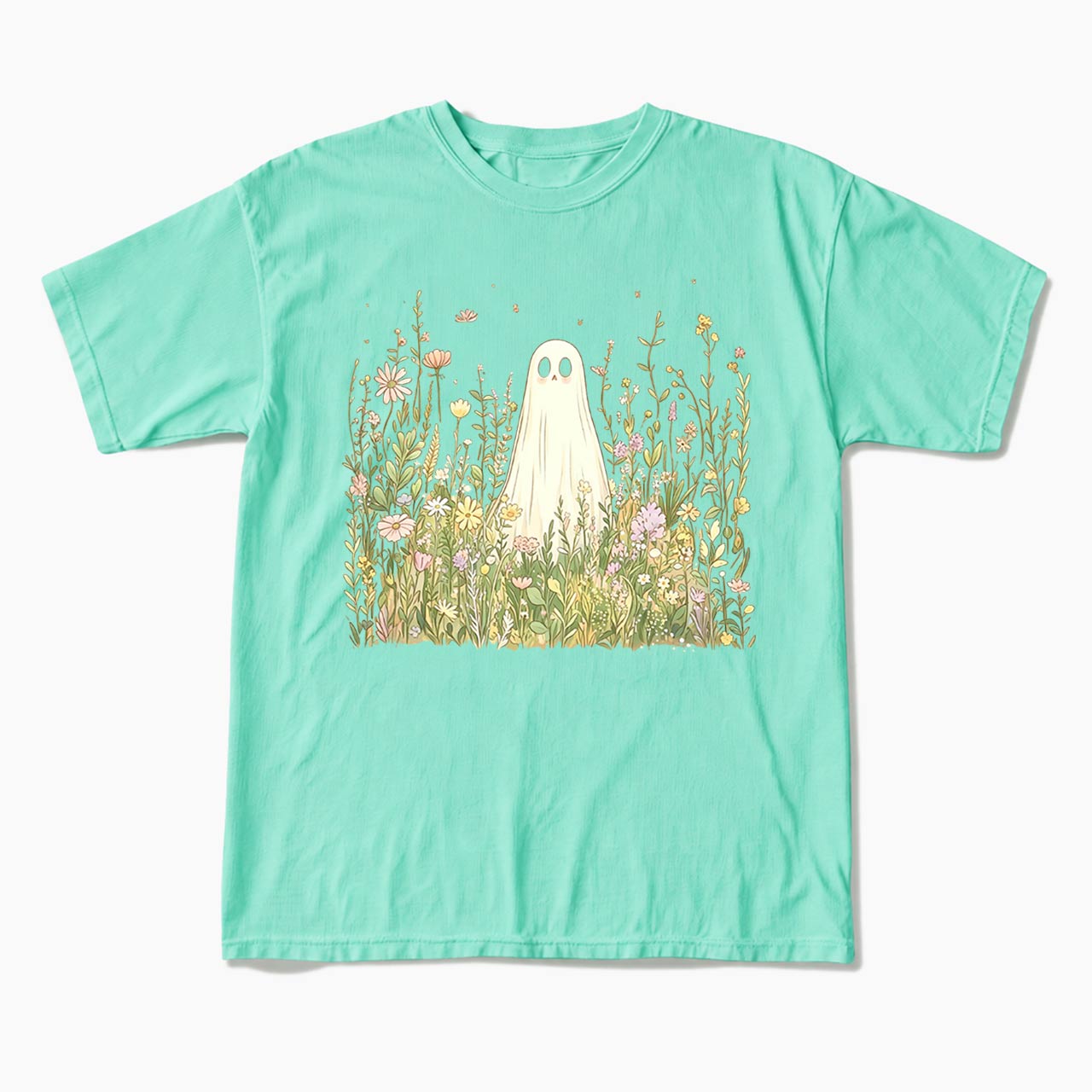 Cute Ghost with Wildflowers T Shirts