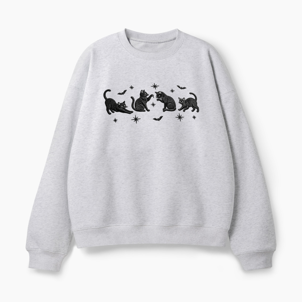 Embroidered Black Cat Halloween Classic Sweatshirt