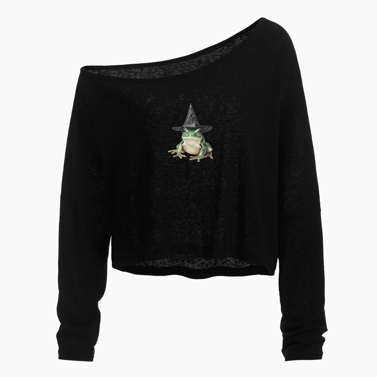 Frog Halloween Off Shoulder Long Sleeve Crop Top