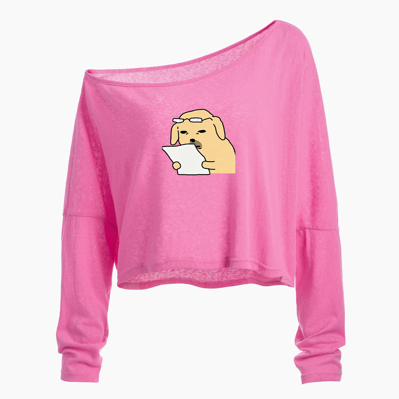 Funny Dog Off Shoulder Long Sleeve Crop Top