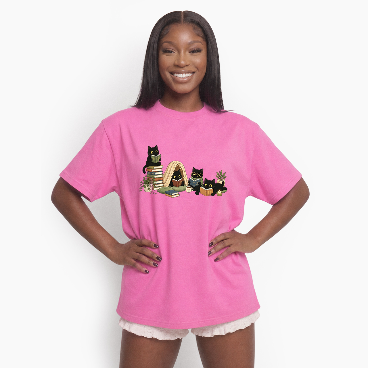 Black Cat Reading T Shirts
