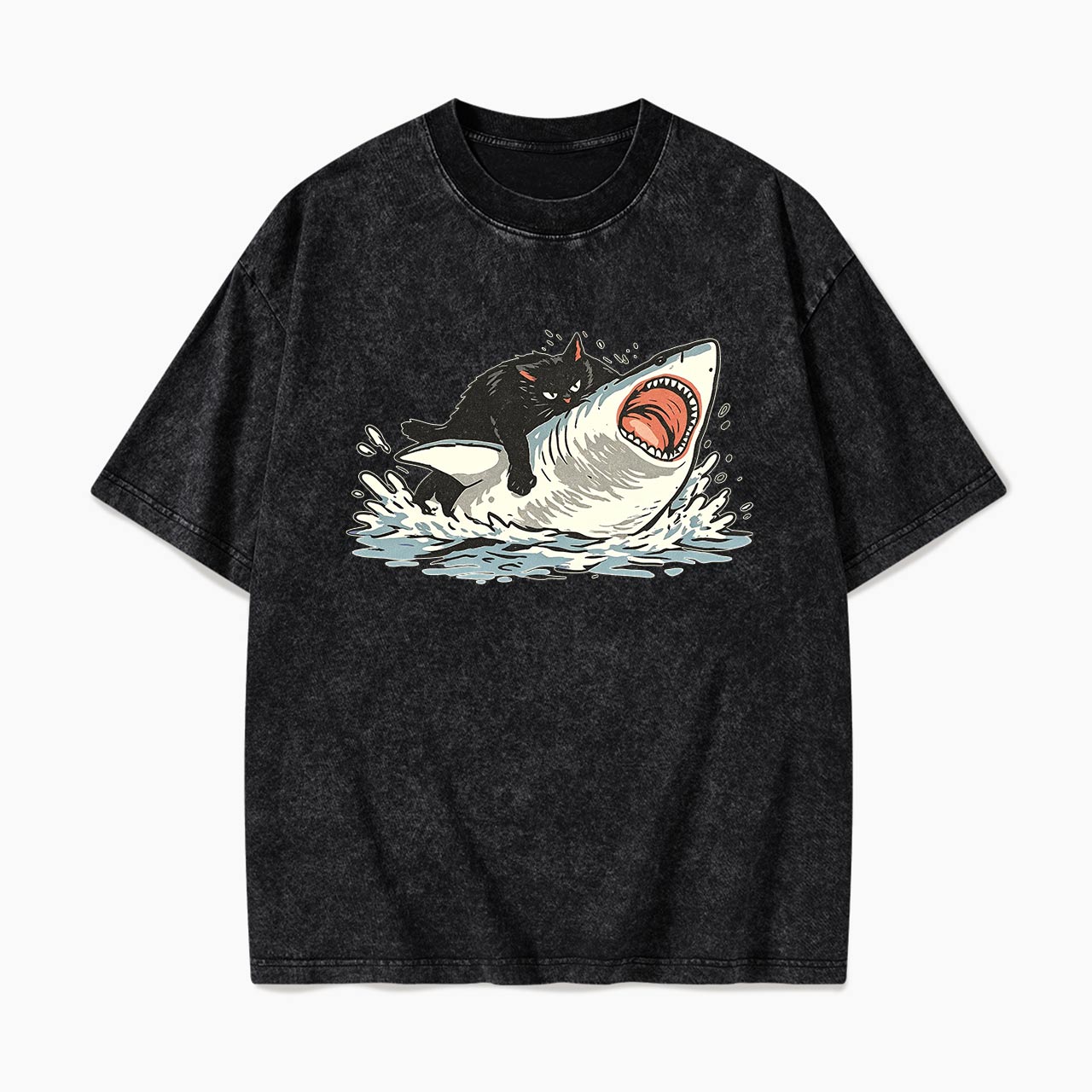 Fat Cat Vs Shark Washed Tees