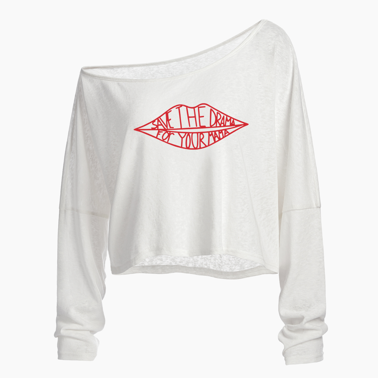 Save the Drama for Your Mama Off Shoulder Long Sleeve Crop Top