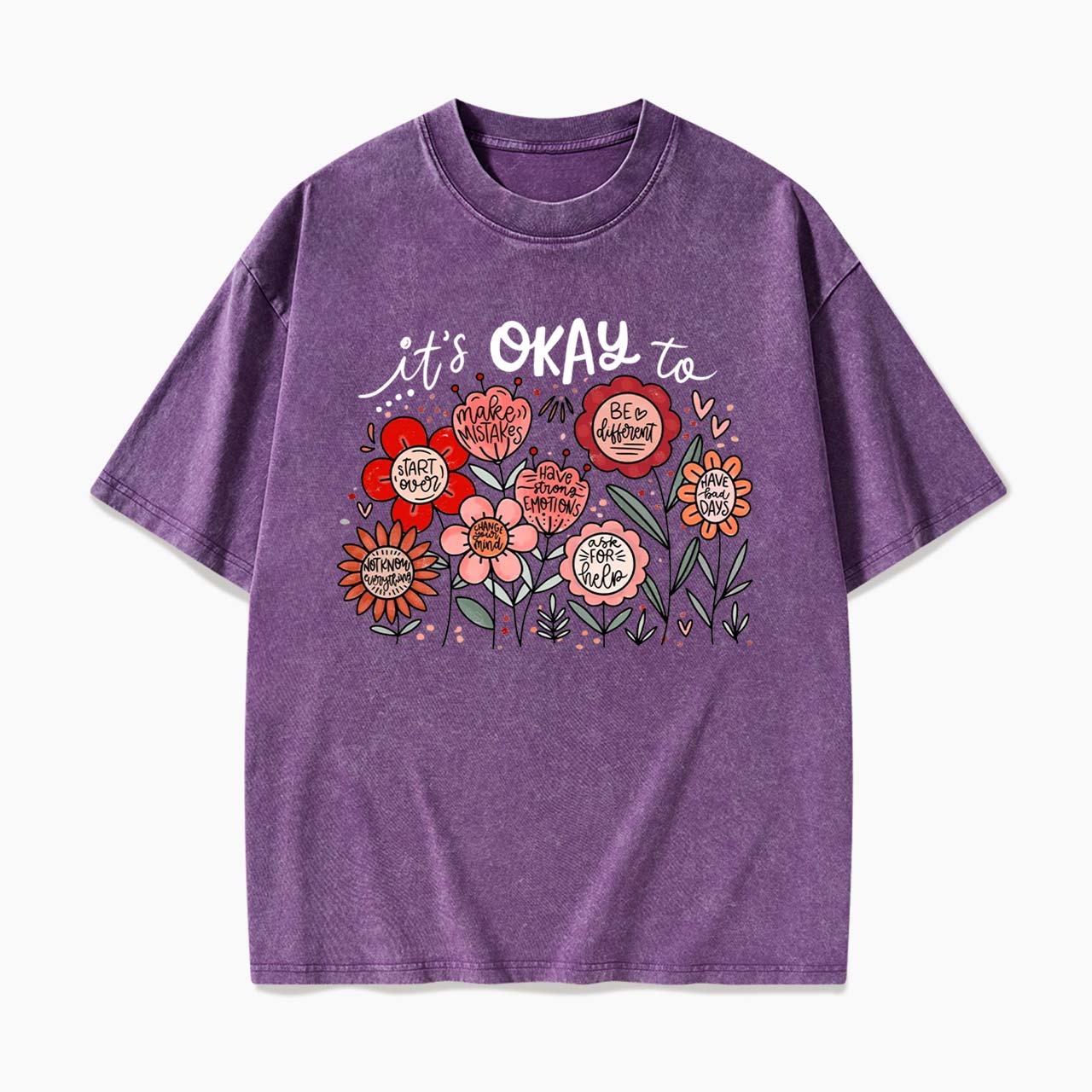 It is Okay to Boho Floral Washed Tees