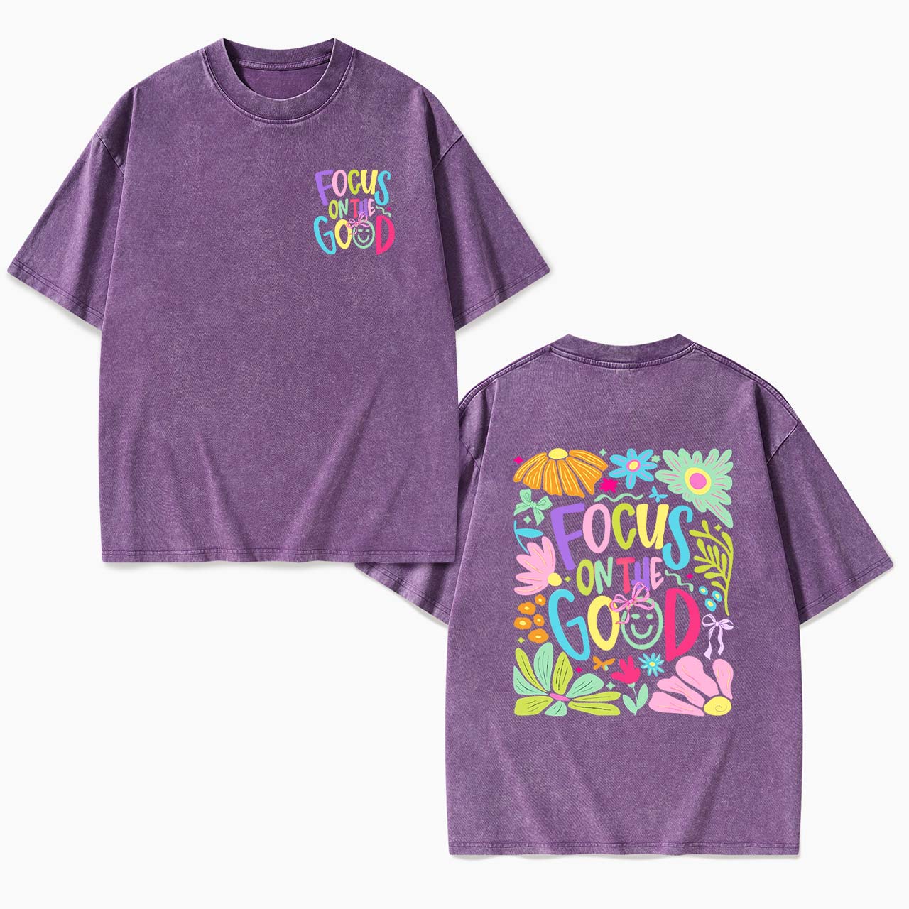 Focus on the Good Positivity Flower Two Sides Washed Tees