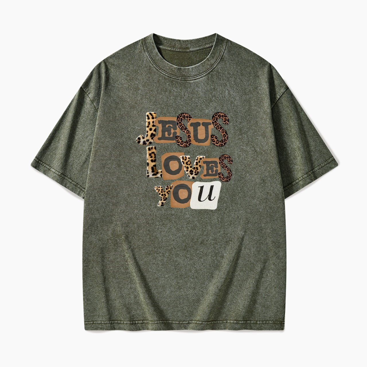 Jesus Loves You Leopard Washed Tees