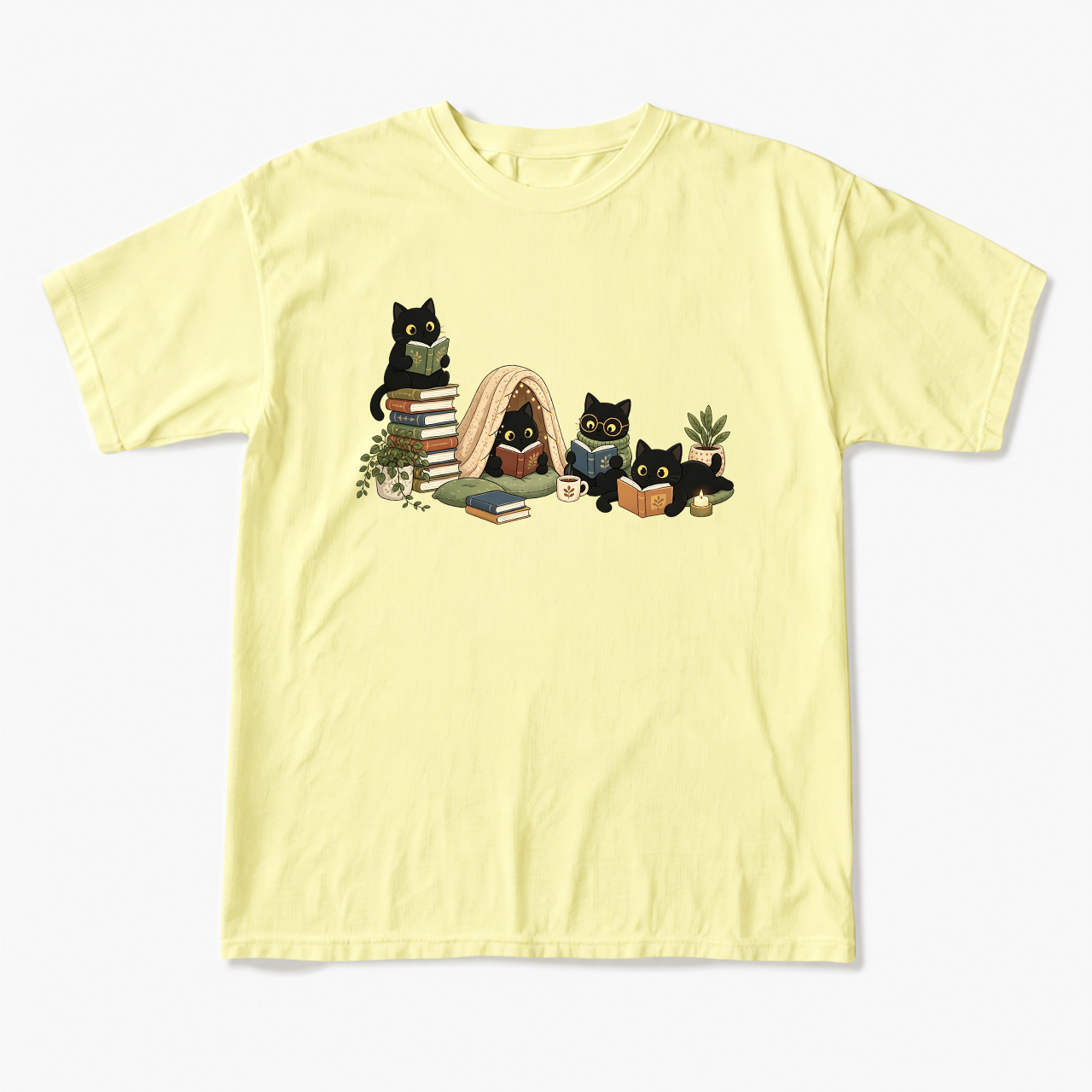 Black Cat Reading T Shirts