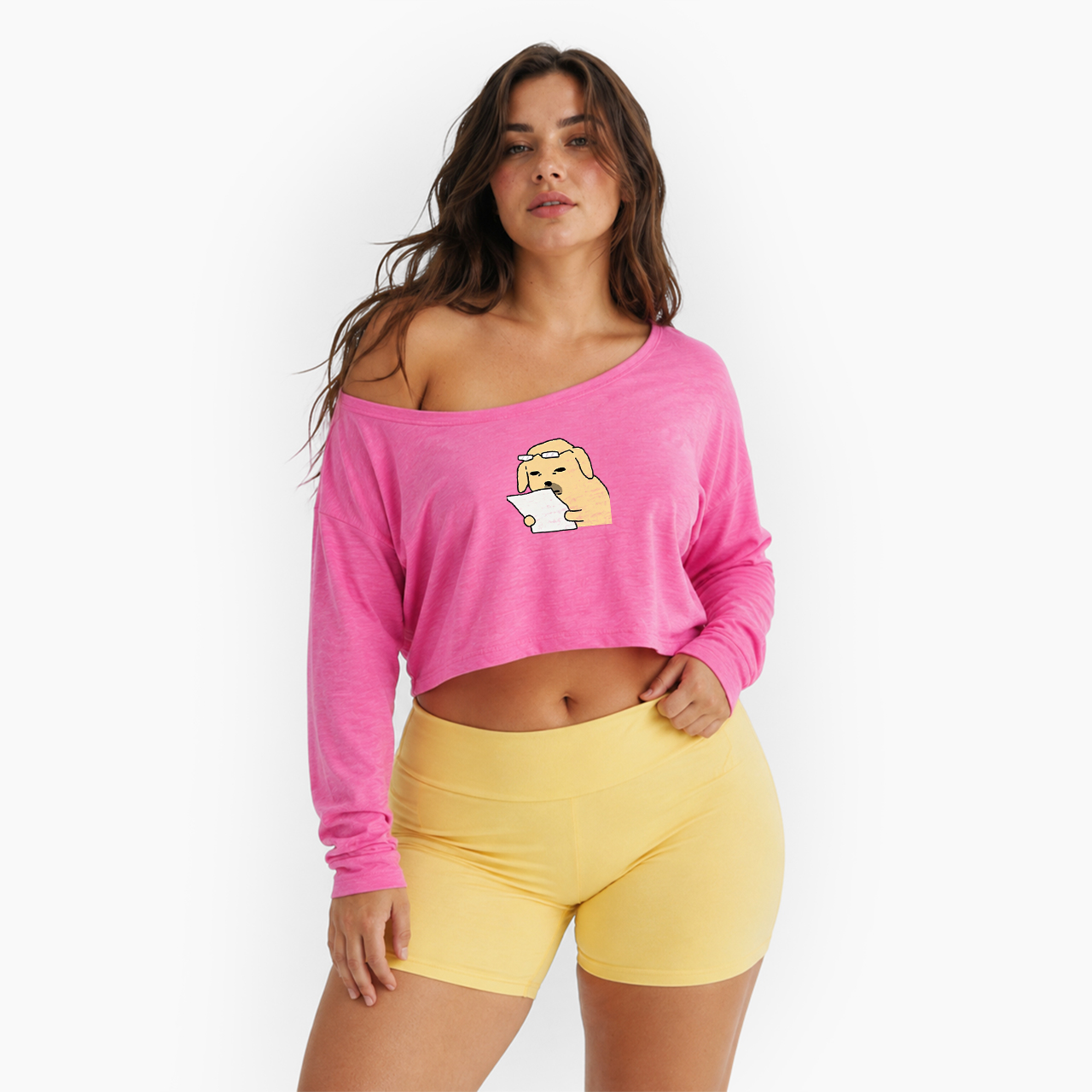 Funny Dog Off Shoulder Long Sleeve Crop Top