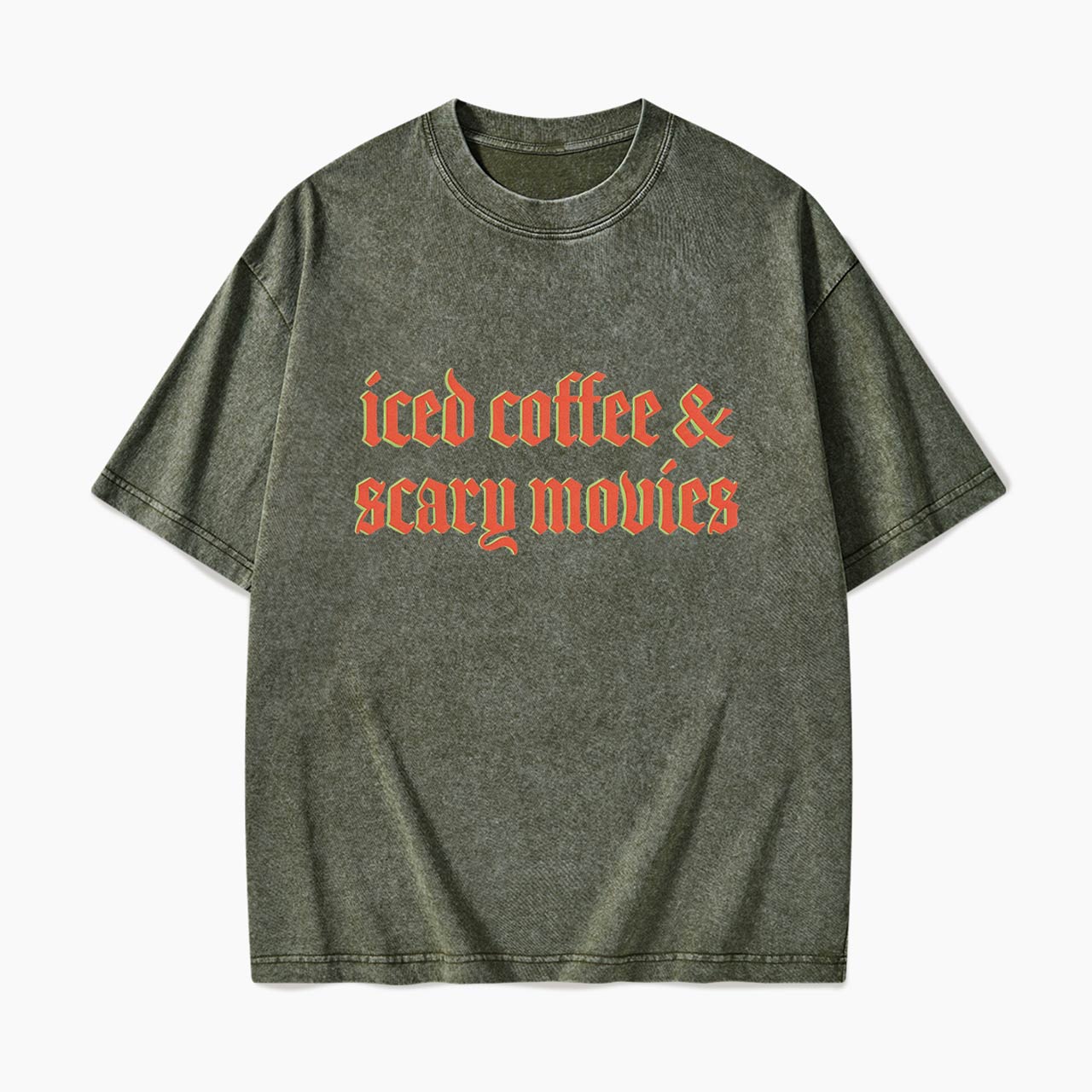 Iced Coffee and Scary Movies Halloween Washed Tees