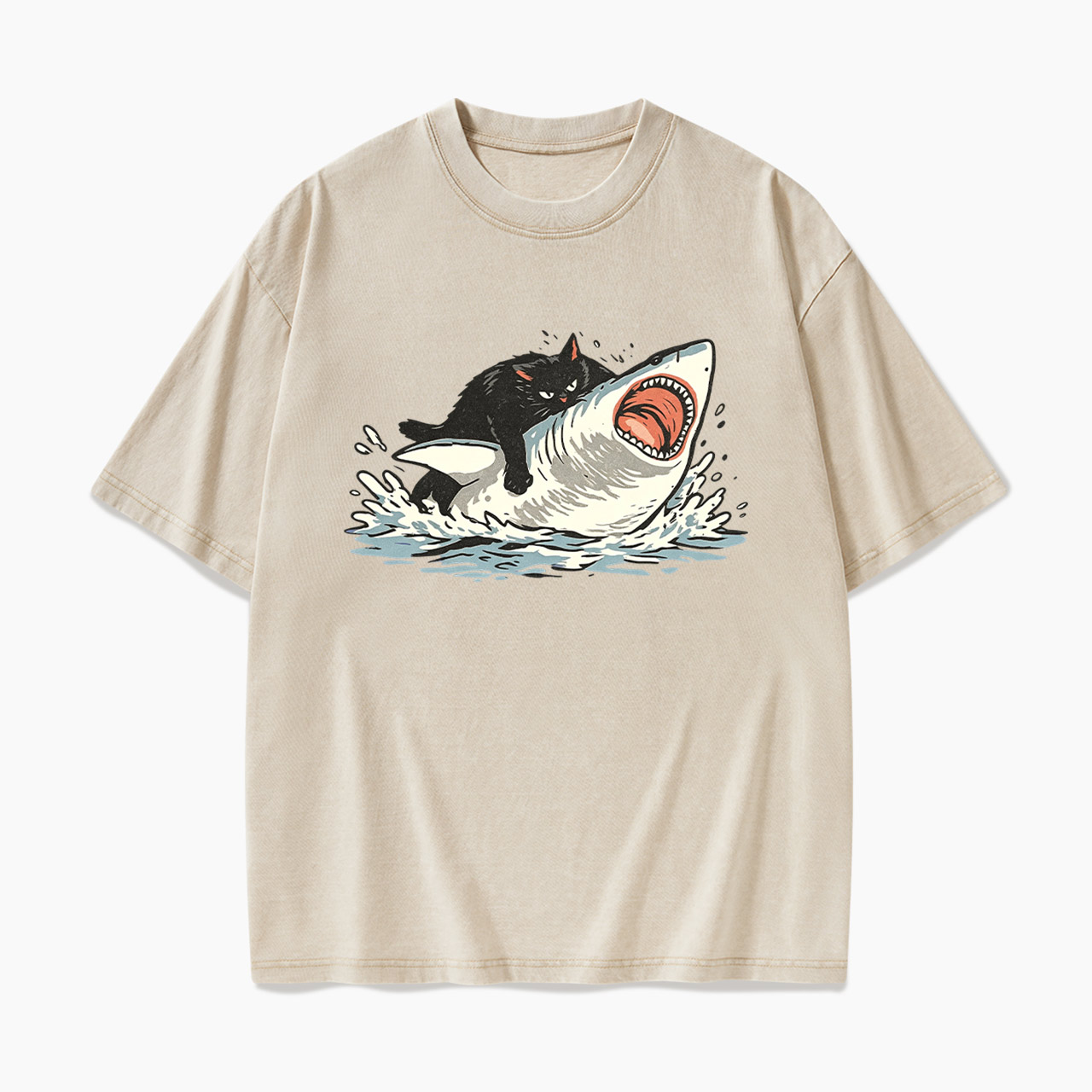Fat Cat Vs Shark Washed Tees