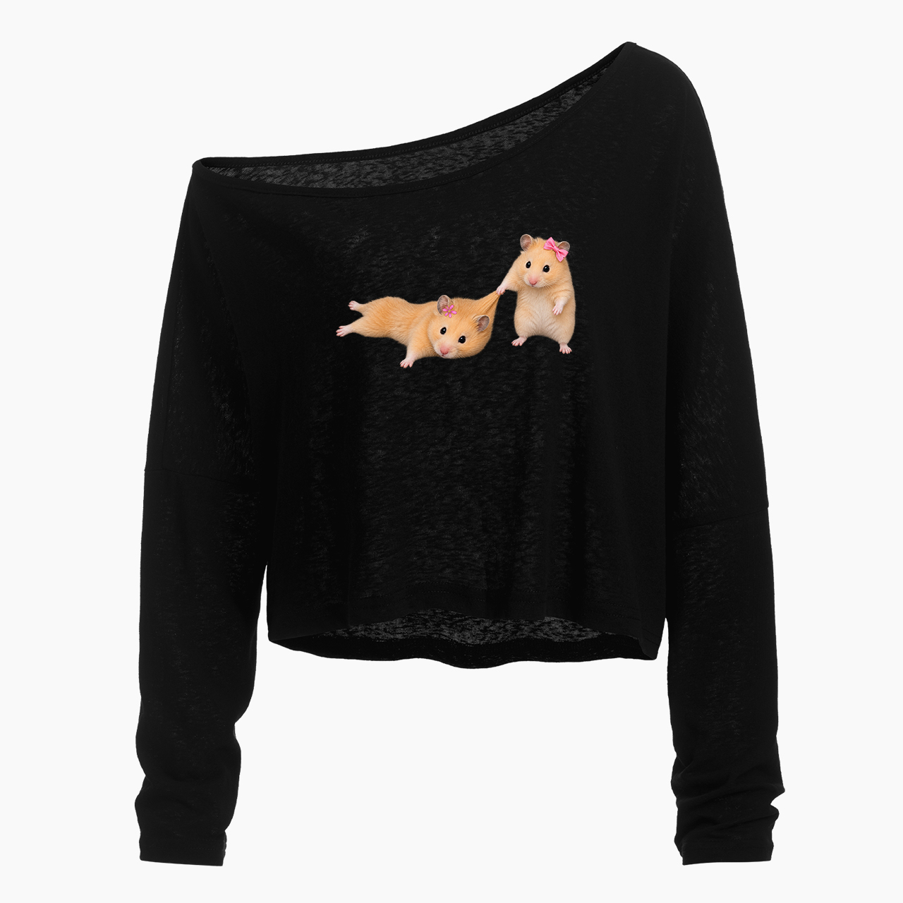 Tiny Hamster Besties Off Shoulder Long Sleeve Crop Top
