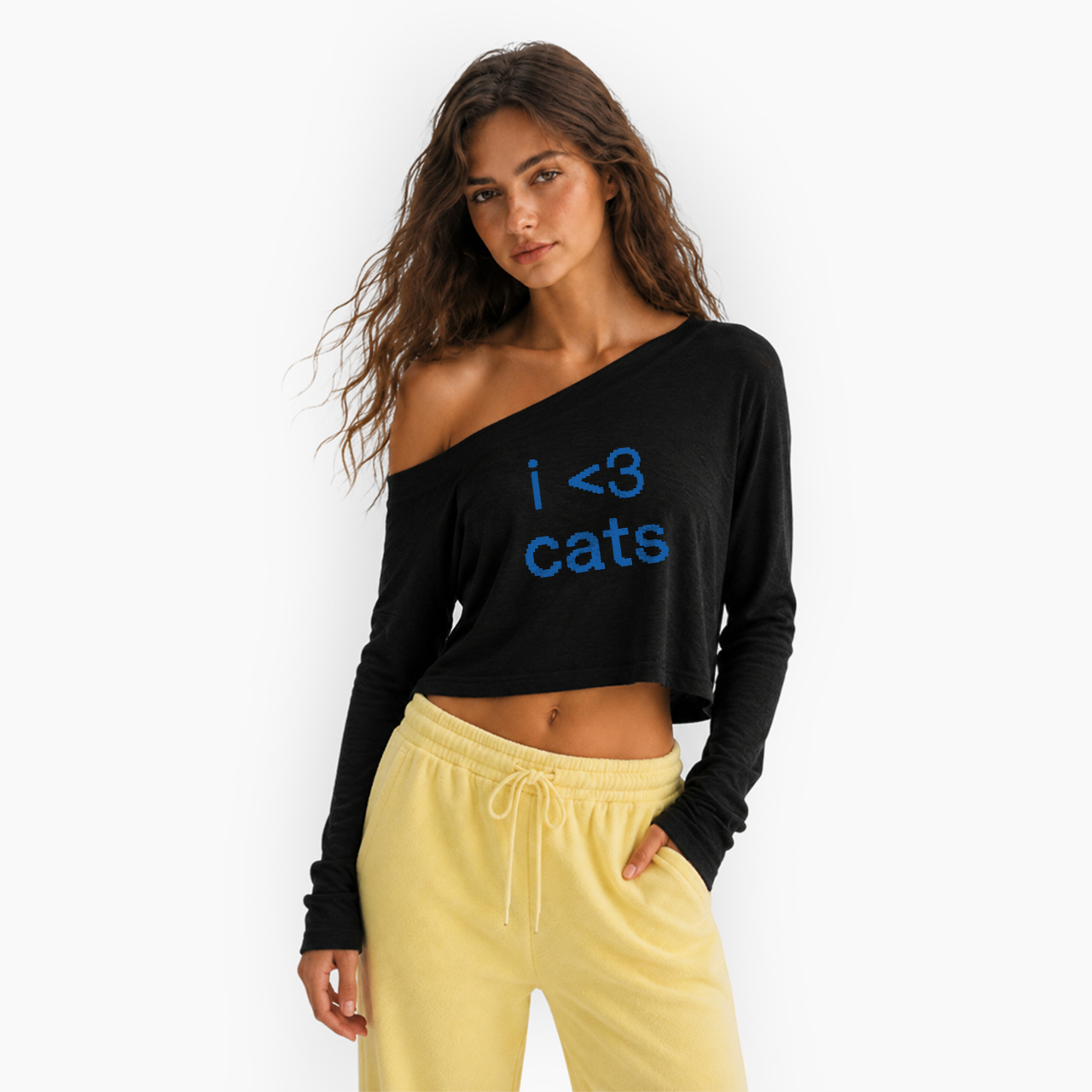 I Love Cats Cat Lover Off Shoulder Long Sleeve Crop Top