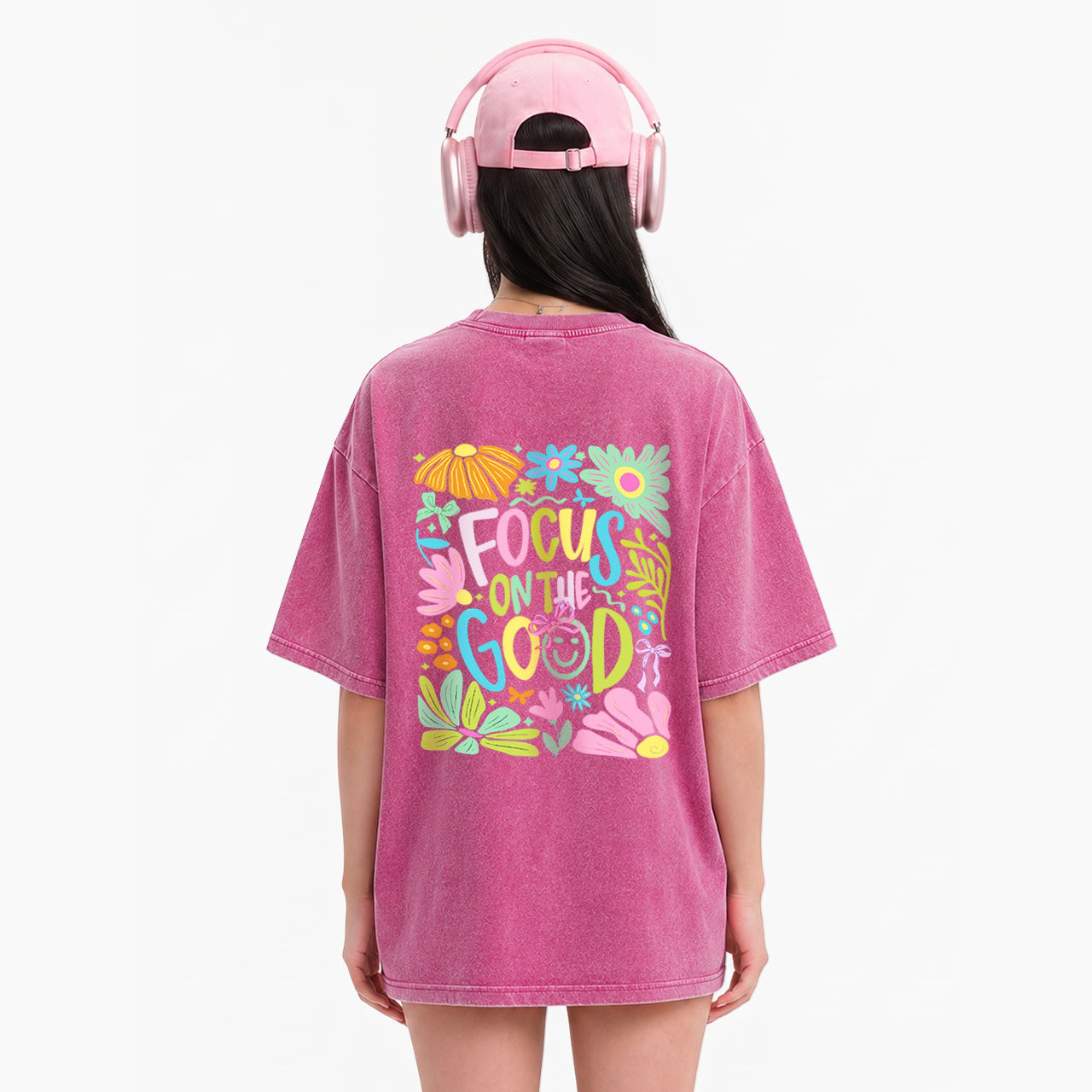 Focus on the Good Positivity Flower Two Sides Washed Tees