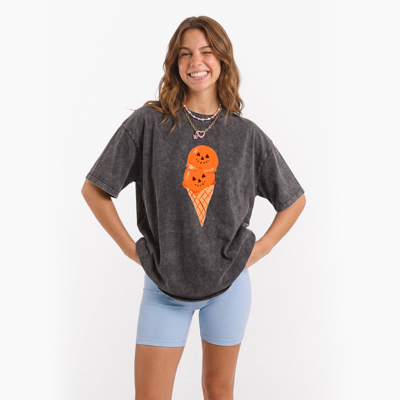 Pumpkin Spice Ice Cream Halloween Washed Tees