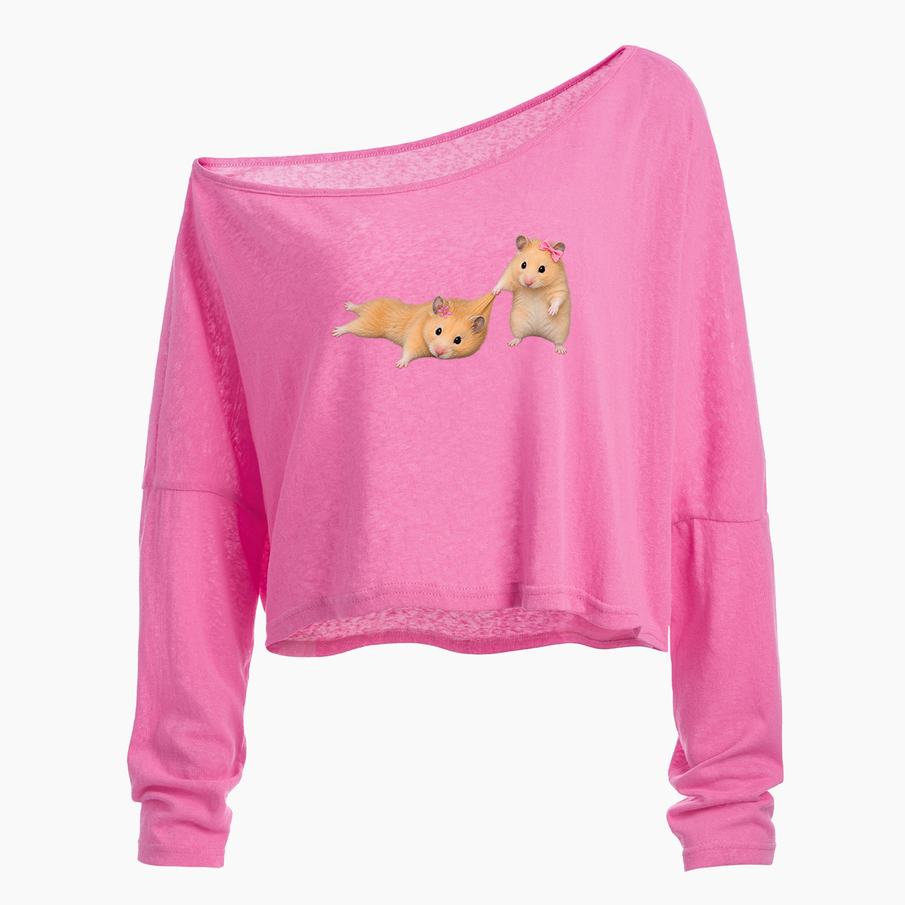 Tiny Hamster Besties Off Shoulder Long Sleeve Crop Top