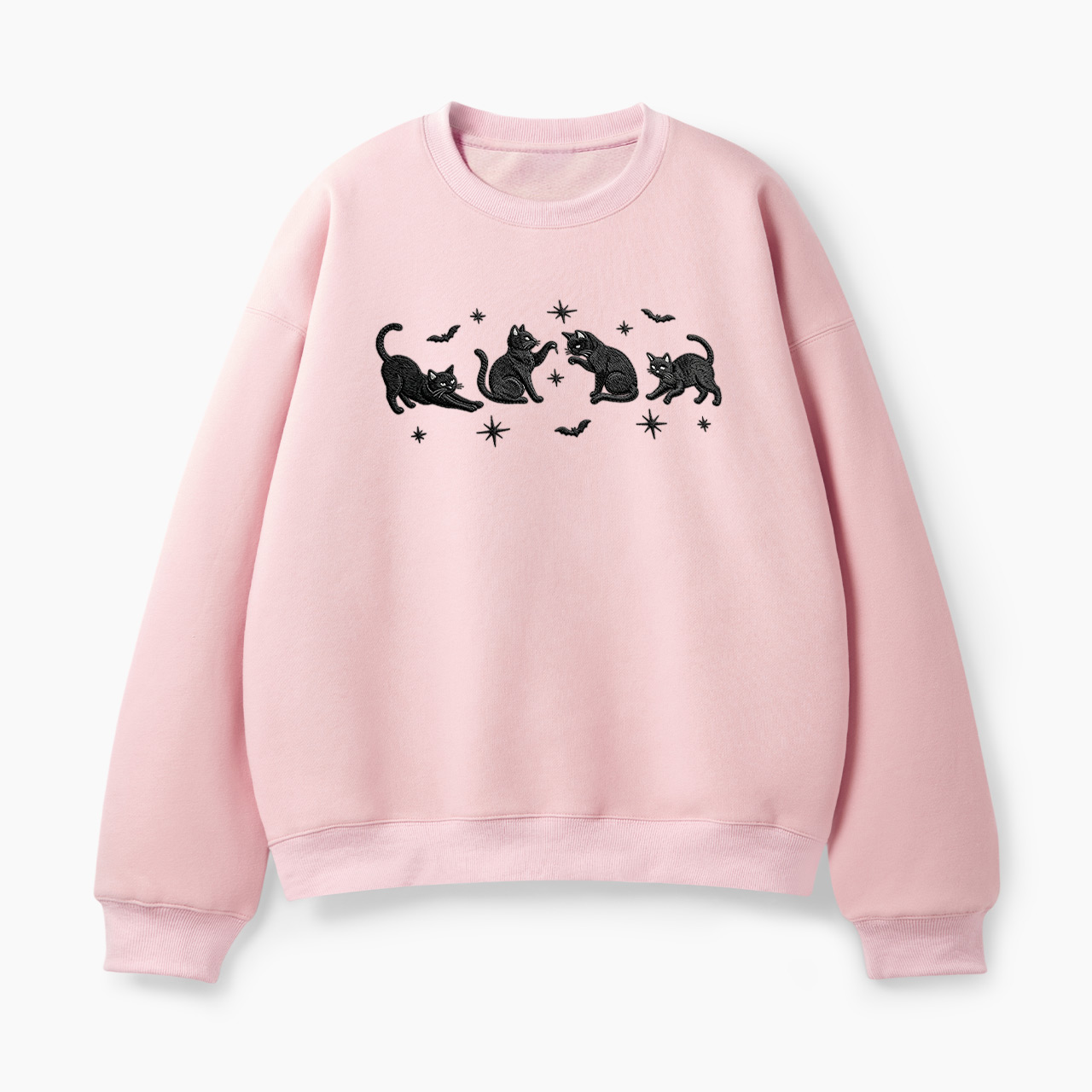 Embroidered Black Cat Halloween Classic Sweatshirt