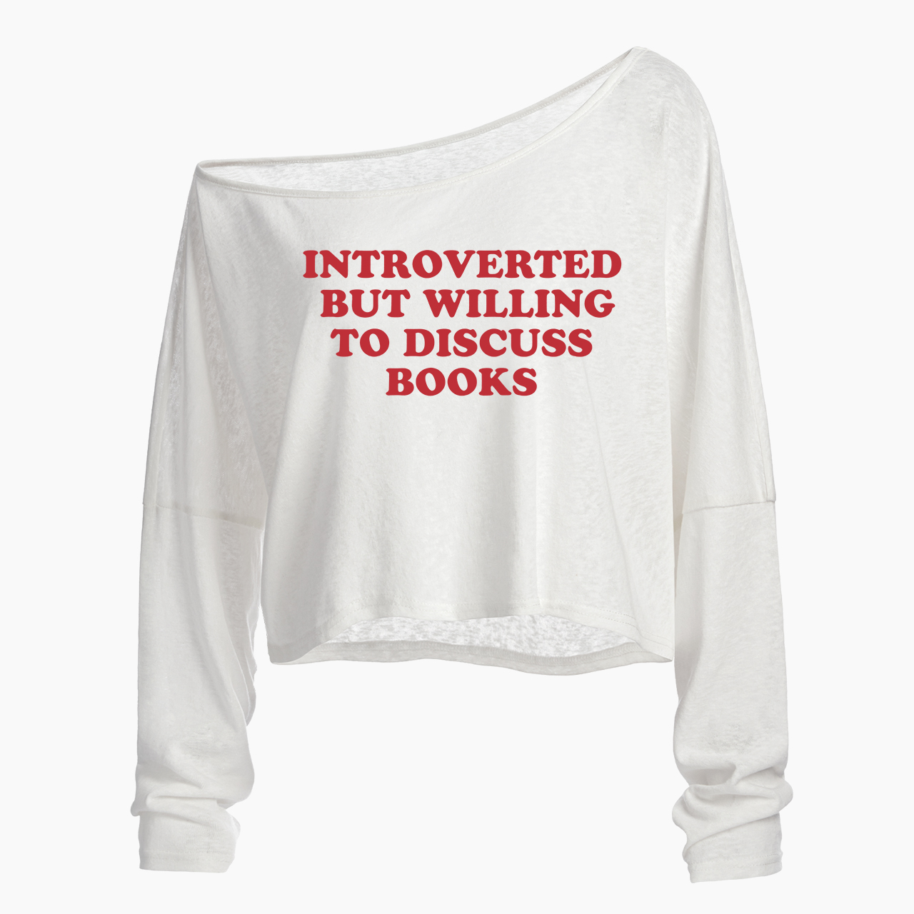 Introverted But Willing To Discuss Book Off Shoulder Long Sleeve Crop Top