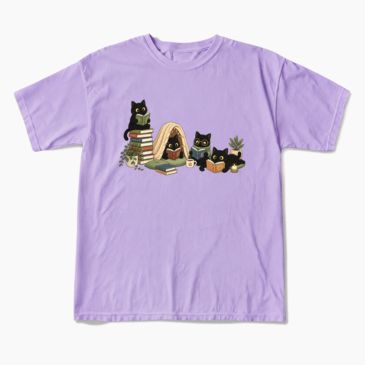 Black Cat Reading T Shirts
