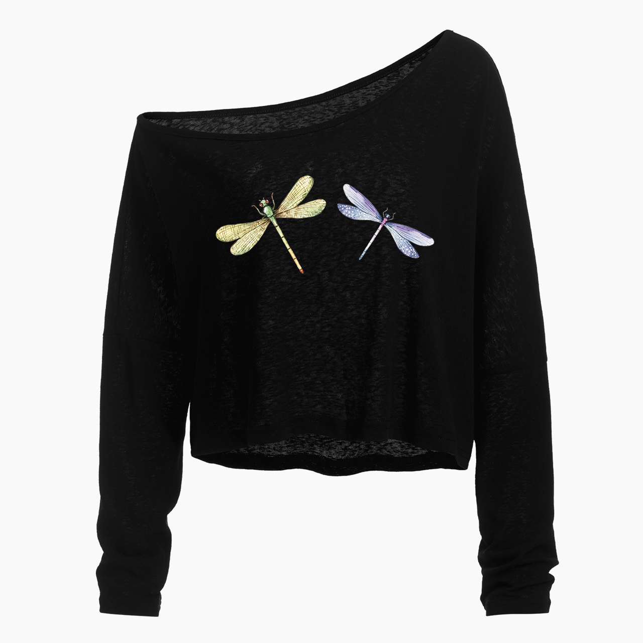 Dragonfly Off Shoulder Long Sleeve Crop Top