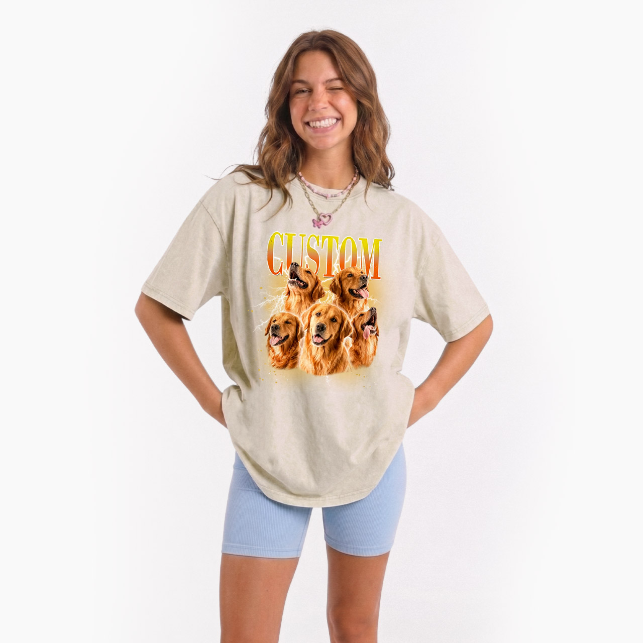 Personalized Vintage Pet Photo Name Washed Tees