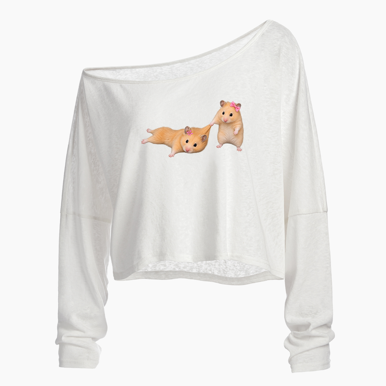 Tiny Hamster Besties Off Shoulder Long Sleeve Crop Top