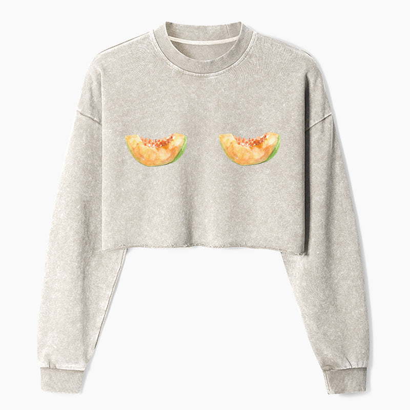 Sweet Melon Mood Crop Washed Sweatshirts