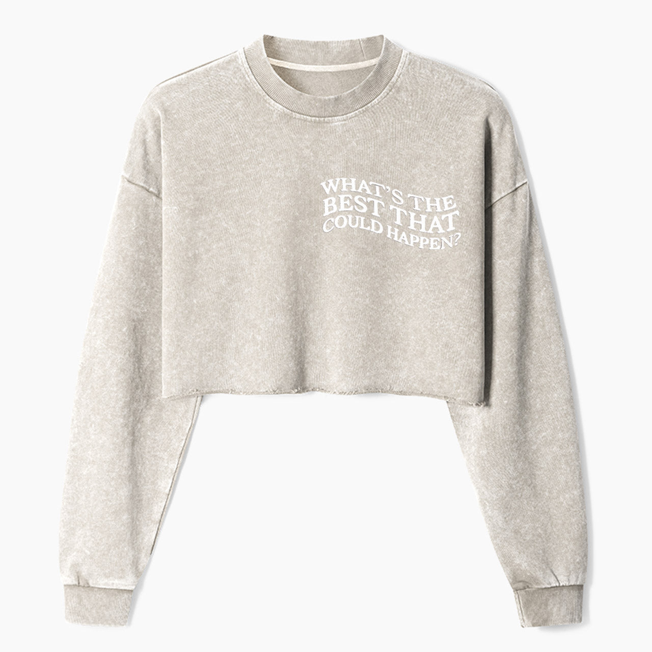 Embroidered What is The Best That Could Happen Crop Washed Sweatshirts
