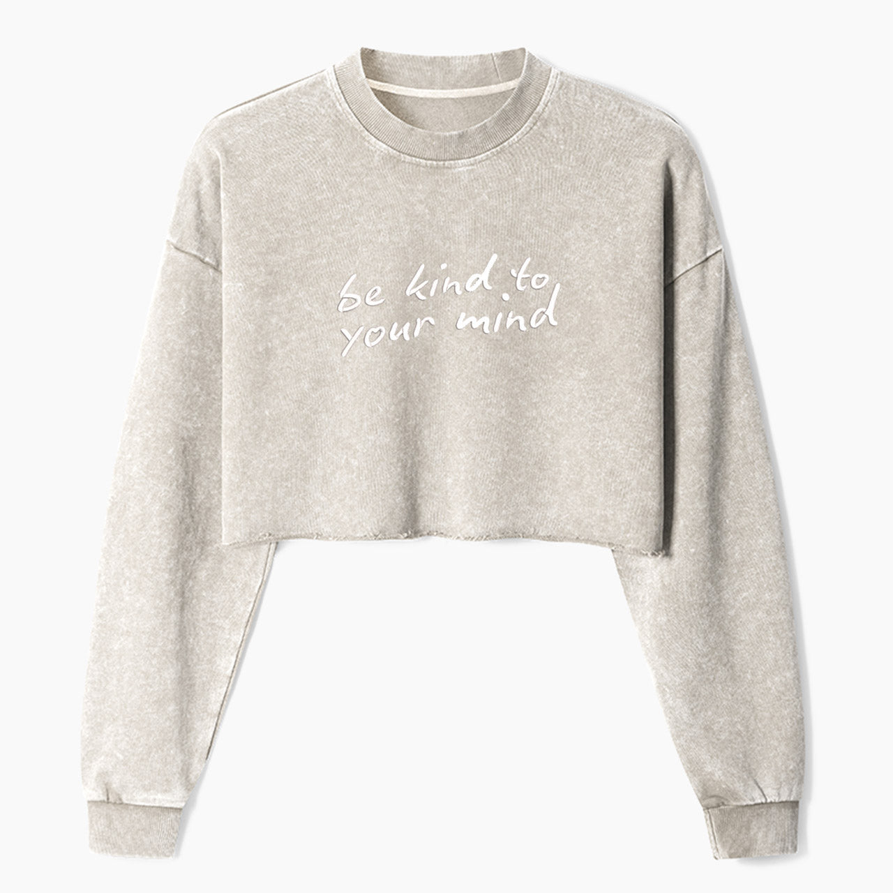 Embroidered Be Kind To Your Mind Crop Washed Sweatshirts