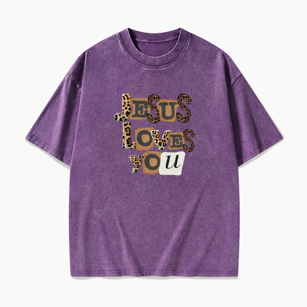 Jesus Loves You Leopard Washed Tees