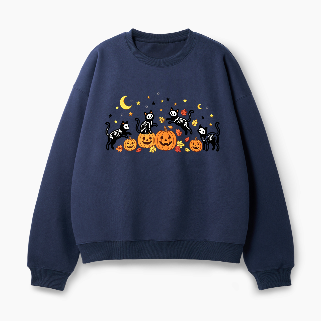 Black Skeleton Cat Halloween Classic Sweatshirt