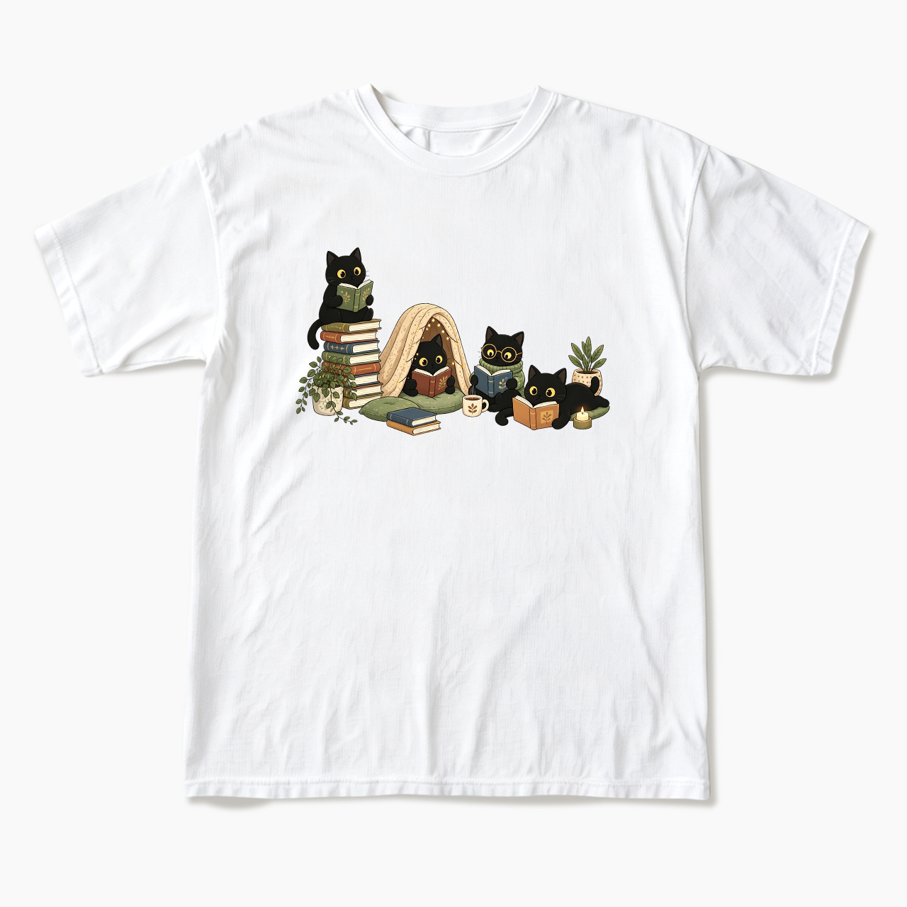Black Cat Reading T Shirts