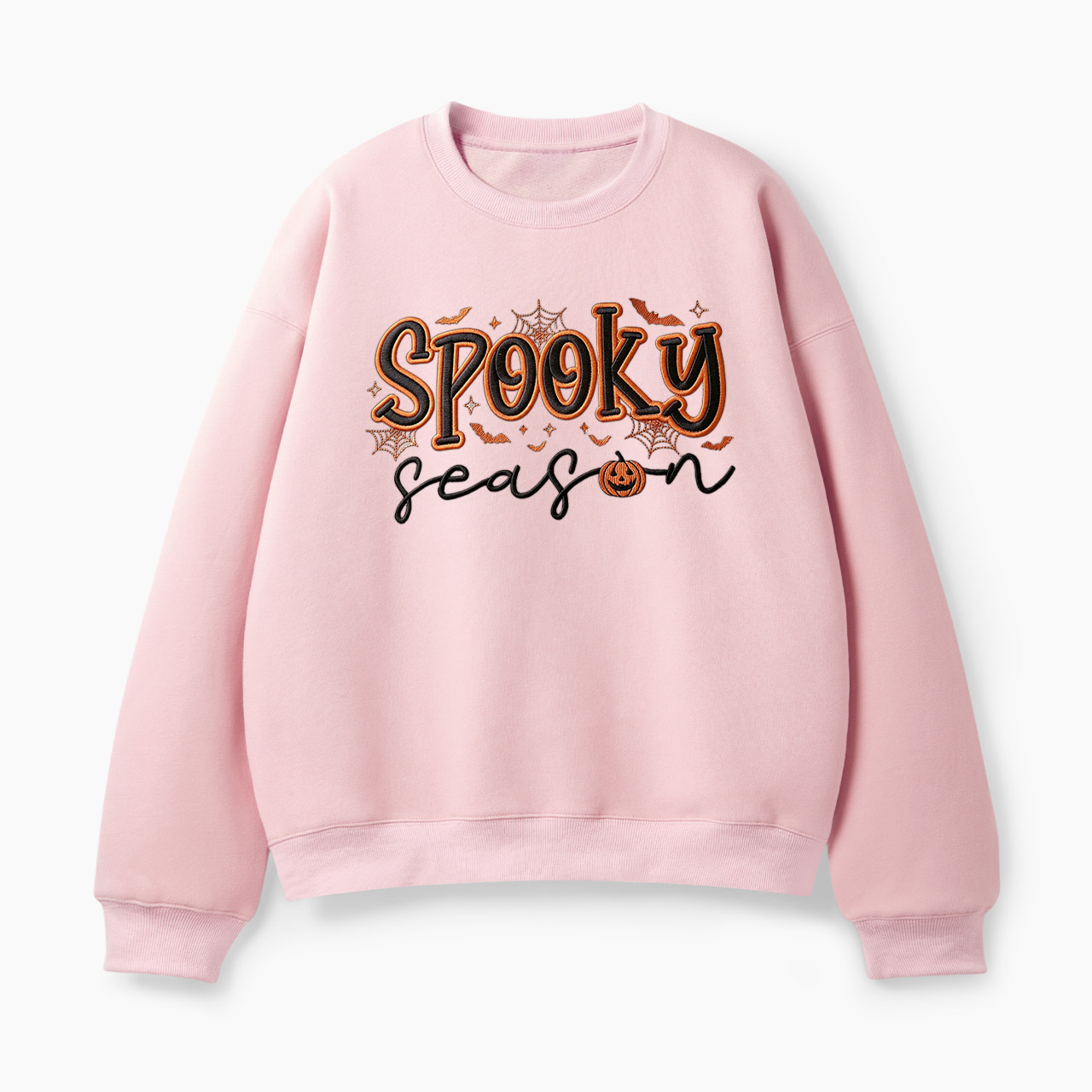 Embroidered Ghost Pumpkin Spooky Season Halloween Classic Sweatshirt