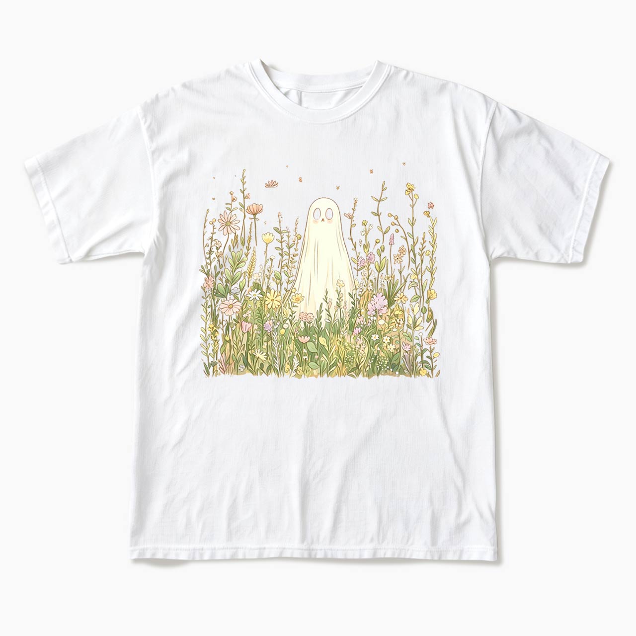 Cute Ghost with Wildflowers T Shirts