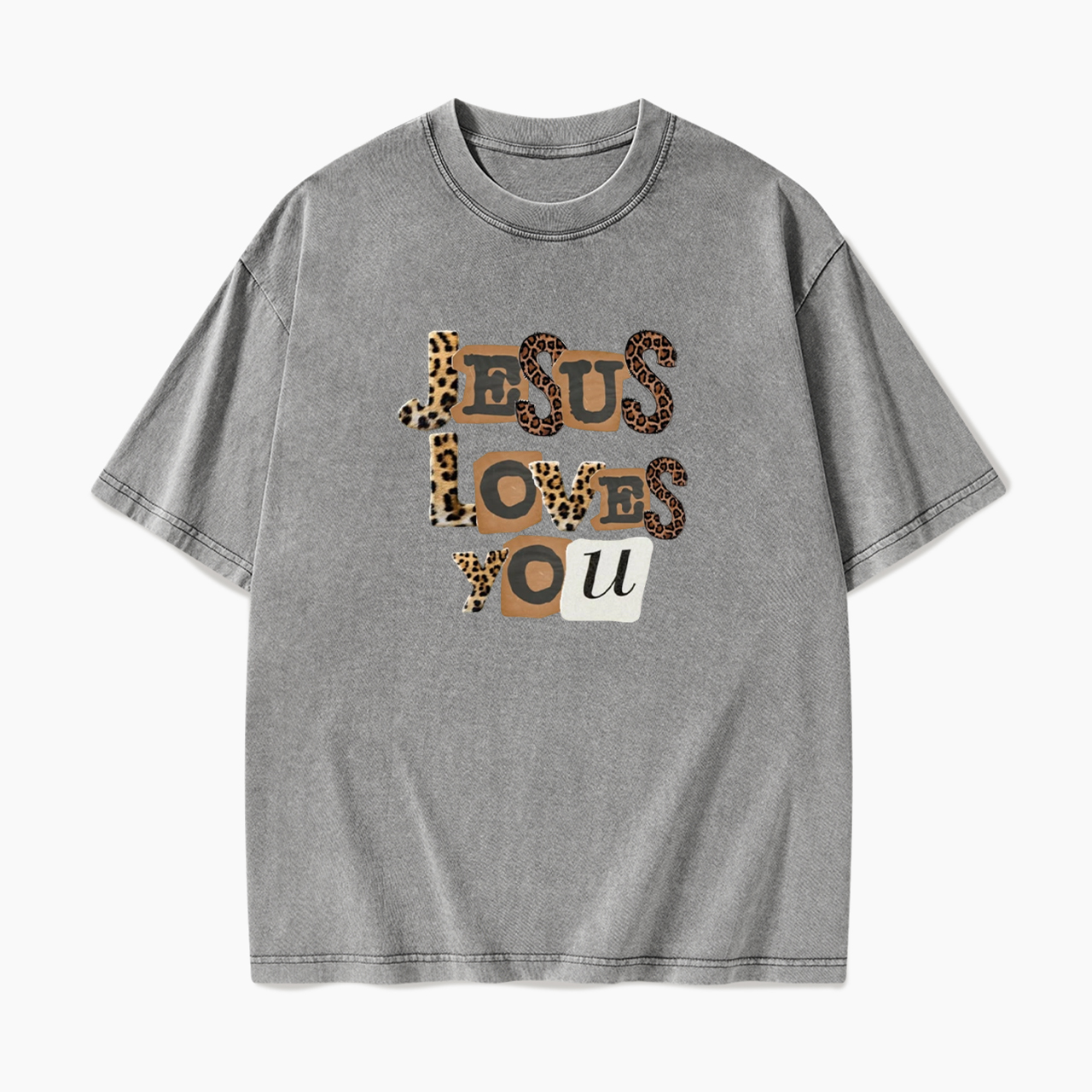 Jesus Loves You Leopard Washed Tees