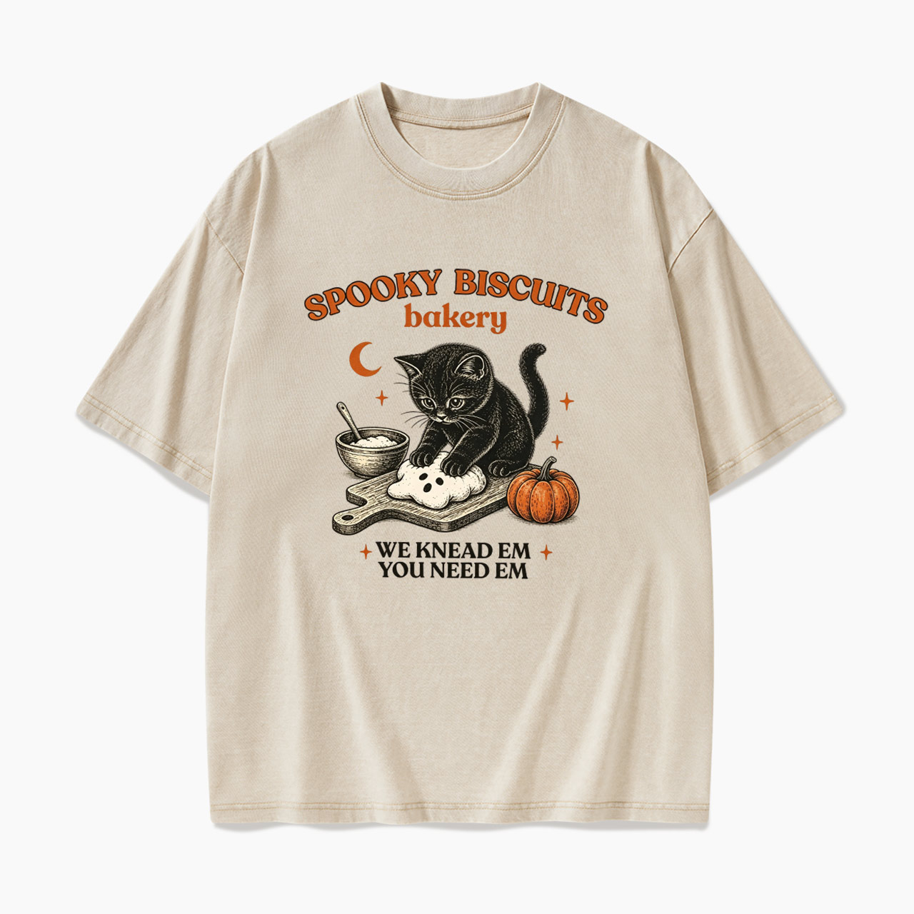 Spooky Biscuits Bakery Black Cat Halloween Washed Tees