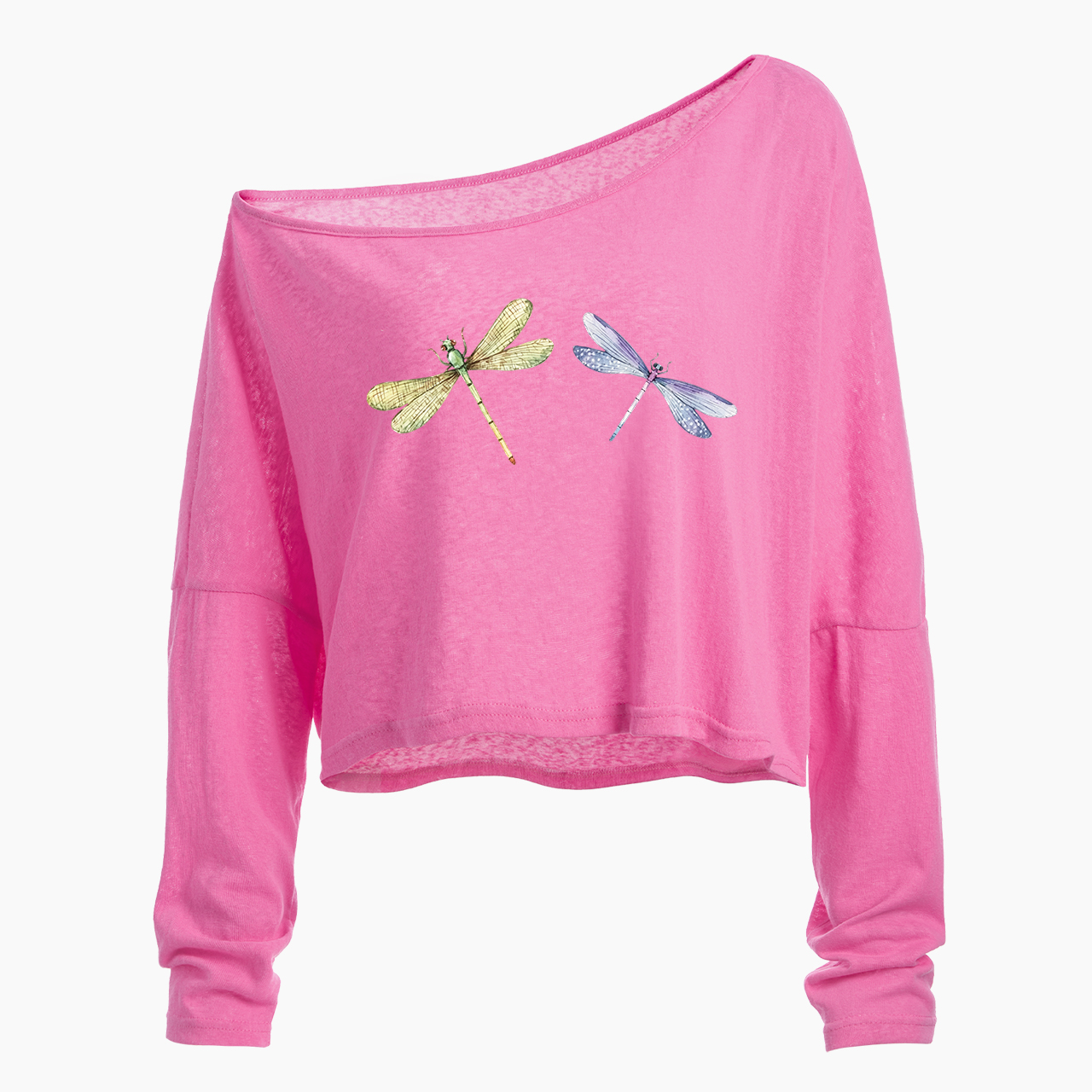 Dragonfly Off Shoulder Long Sleeve Crop Top