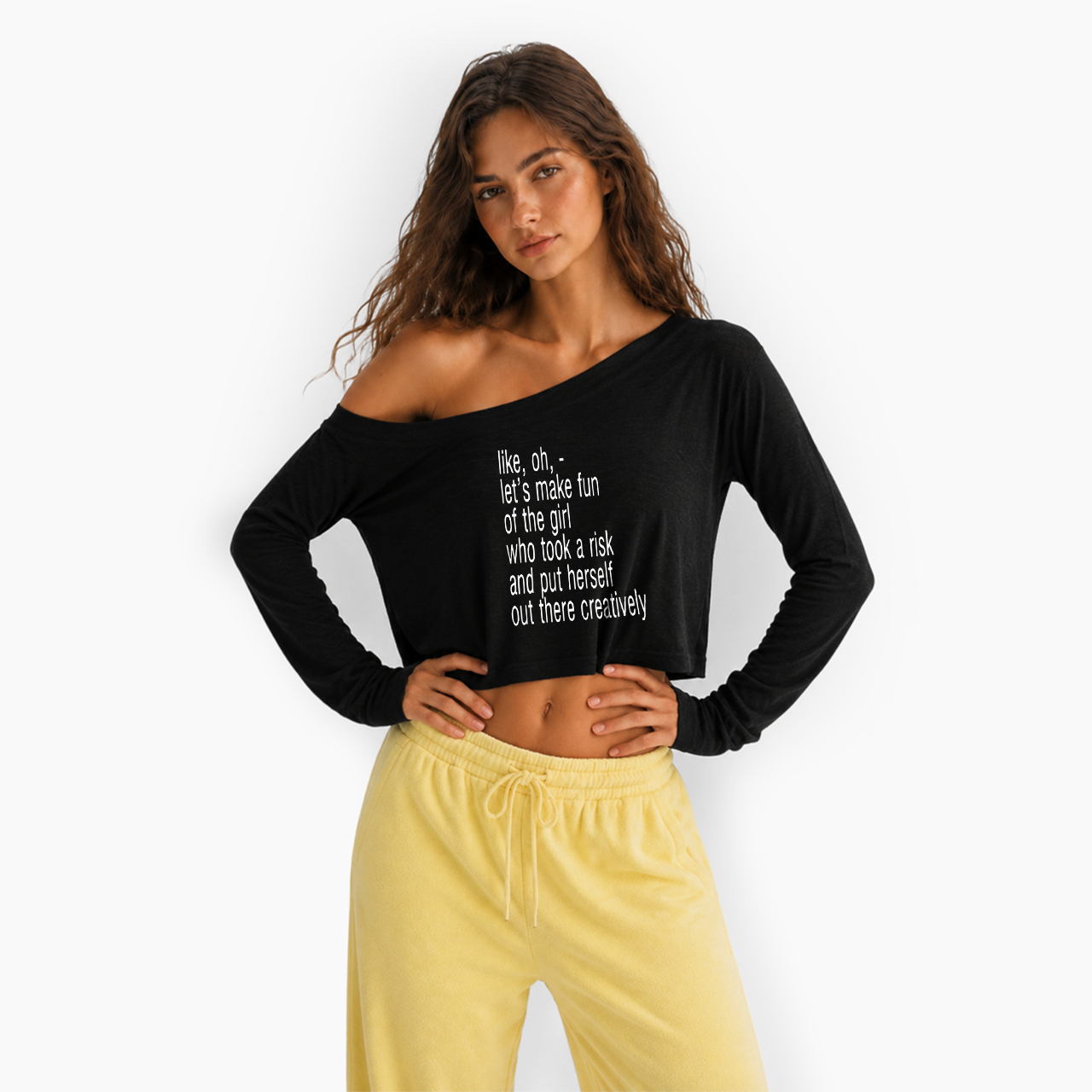 Girls Being Creative Off Shoulder Long Sleeve Crop Top