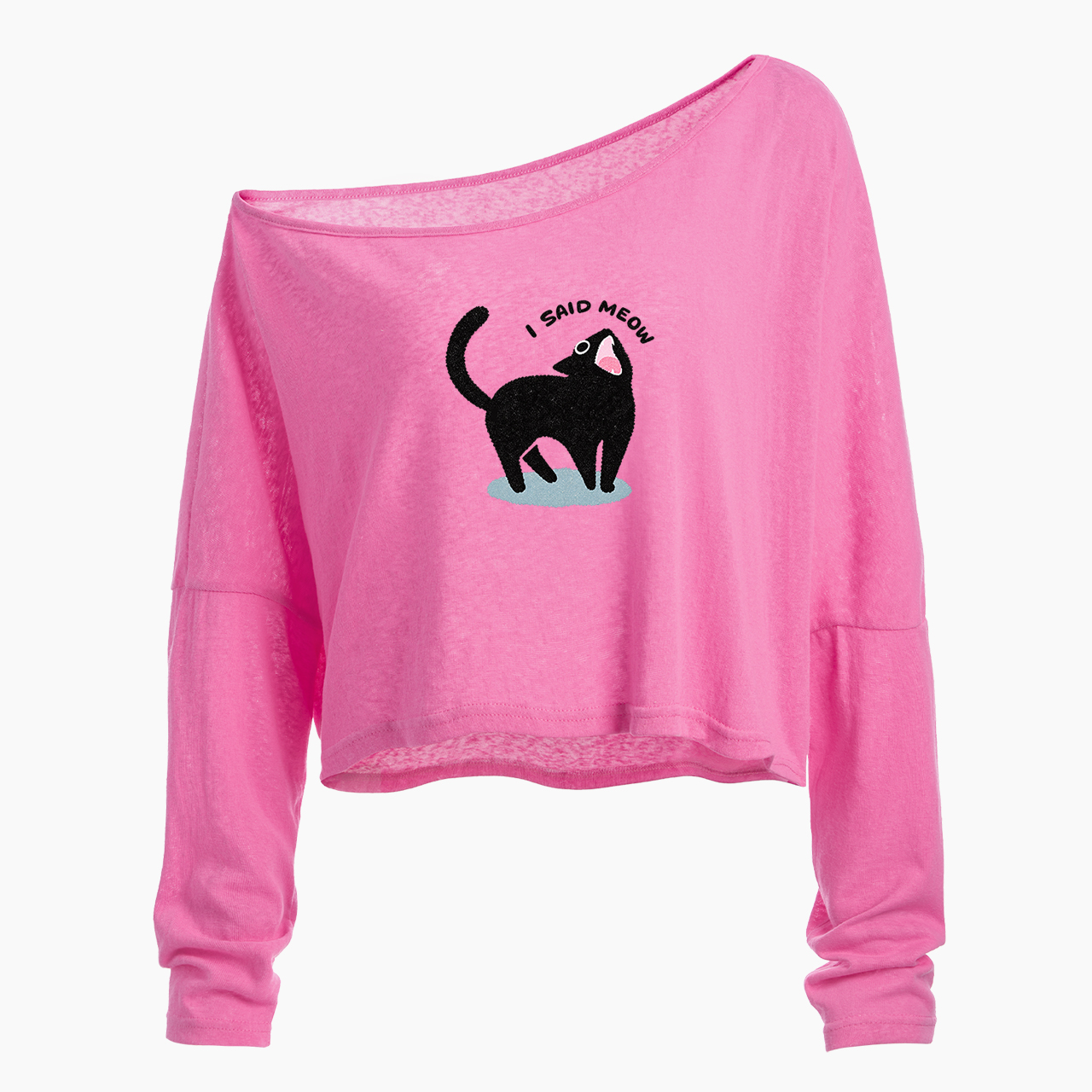 I Said Meow Off Shoulder Long Sleeve Crop Top