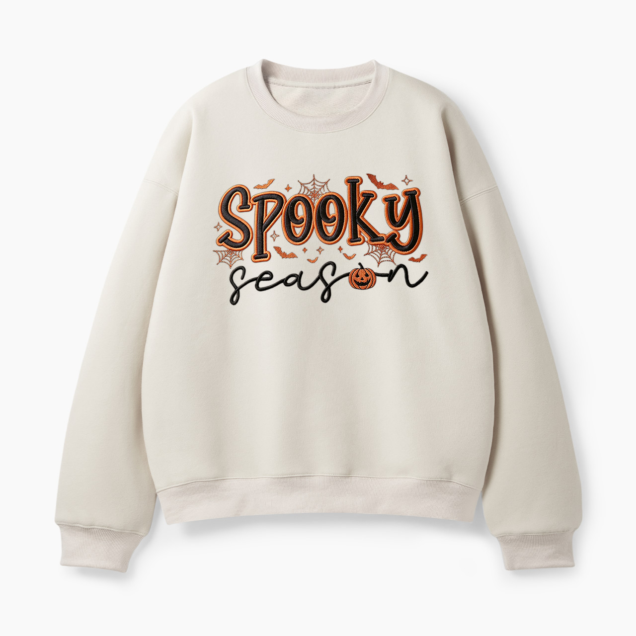 Embroidered Ghost Pumpkin Spooky Season Halloween Classic Sweatshirt