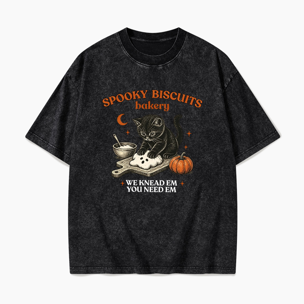 Spooky Biscuits Bakery Black Cat Halloween Washed Tees