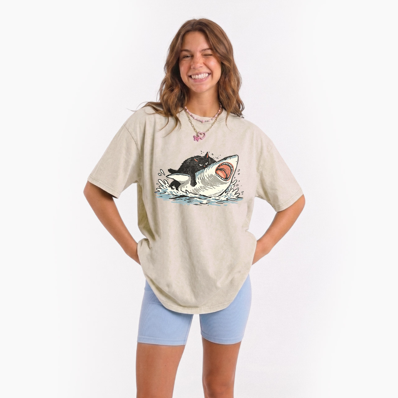 Fat Cat Vs Shark Washed Tees