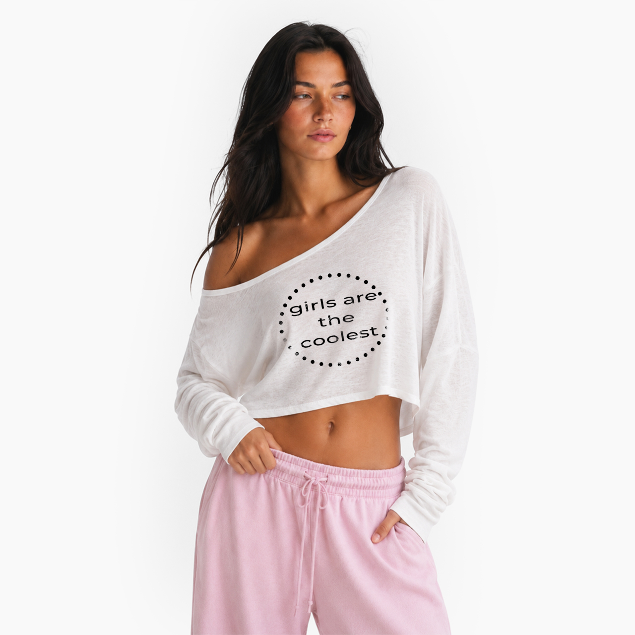 Girls are the Coolest Off Shoulder Long Sleeve Crop Top