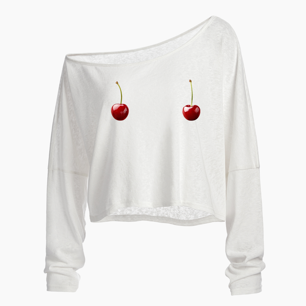 Cherry Off Shoulder Long Sleeve Crop Top