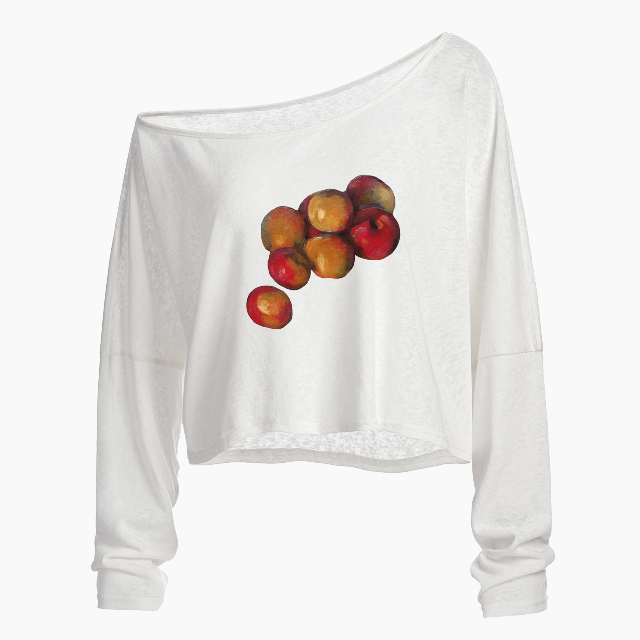 Vintage Apples Off Shoulder Long Sleeve Crop Top