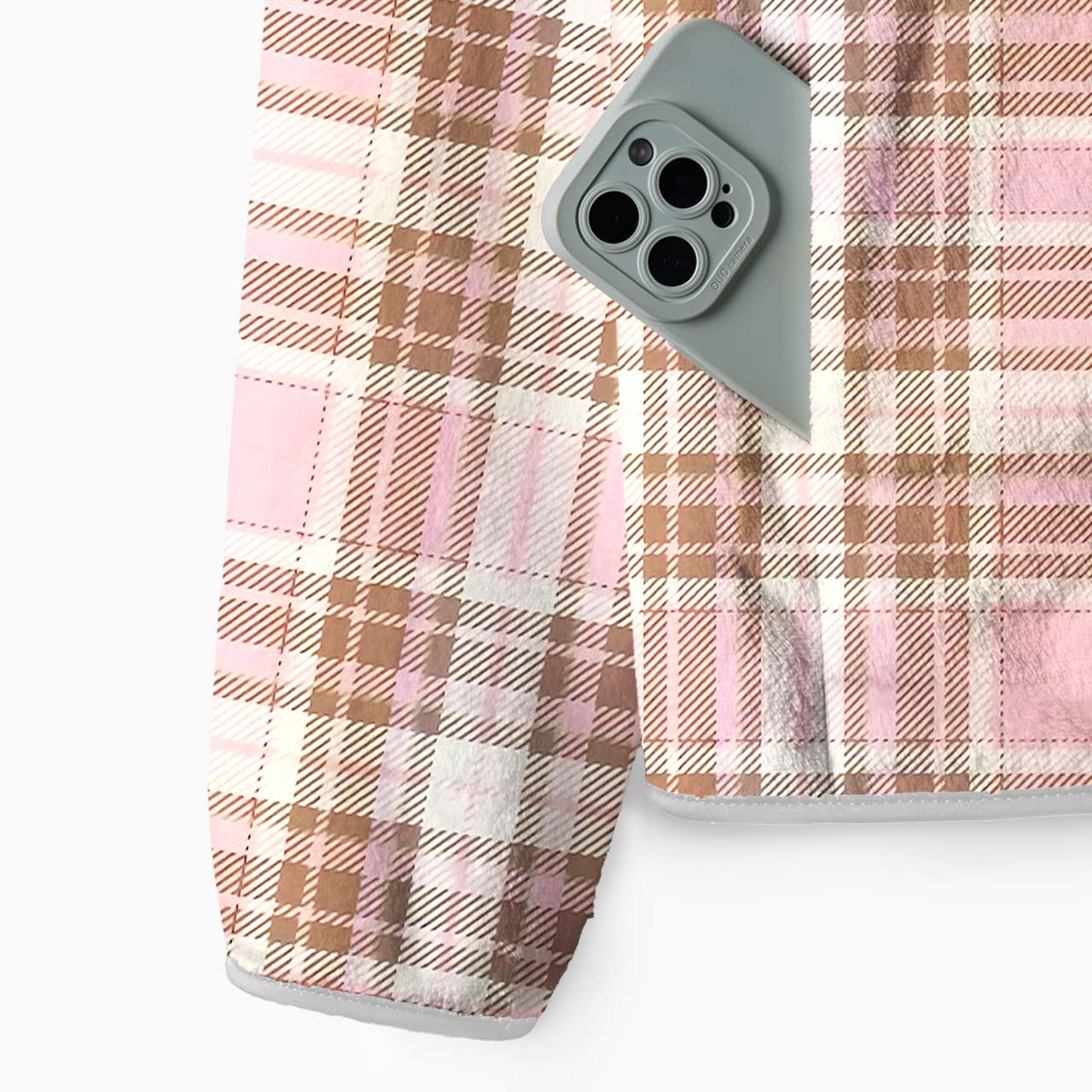 Pink Brown Plaid Fleece Full-Zip Cardigan